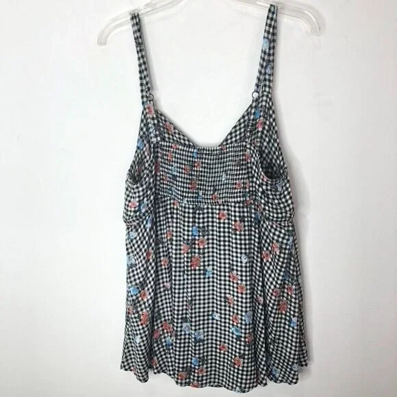 Torrid Womens Floral Gingham Top Size 2 18-20 2X Rayon/Spandex Black/White - Picture 6 of 14